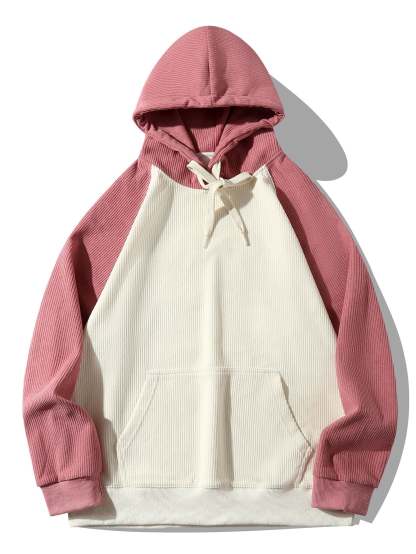 Paneled Corduroy Raglan Sleeves Hoodie-Mitchell Shoes