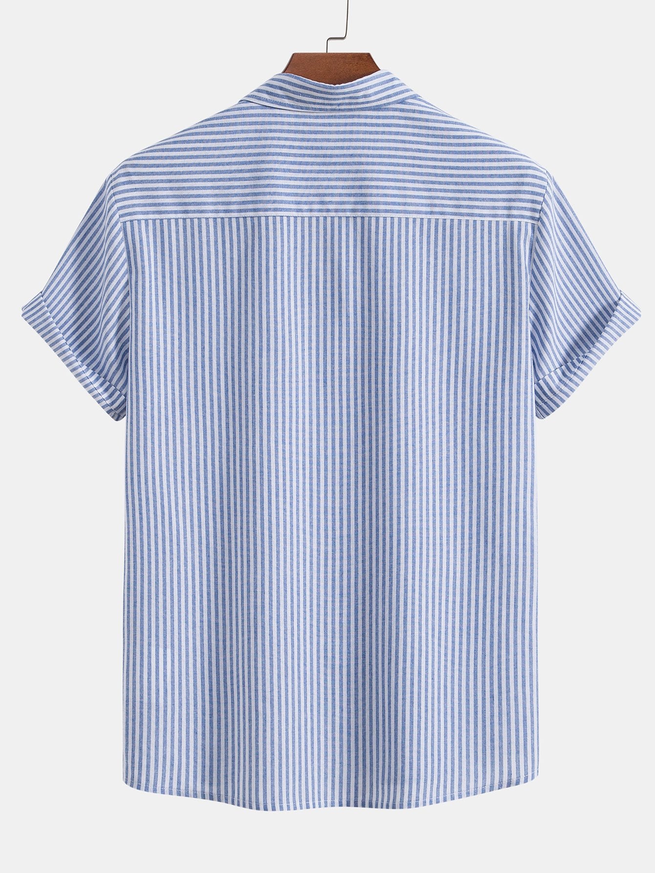 Short Sleeve Cotton Blend Striped Button Up Shirt-Mitchell Shoes