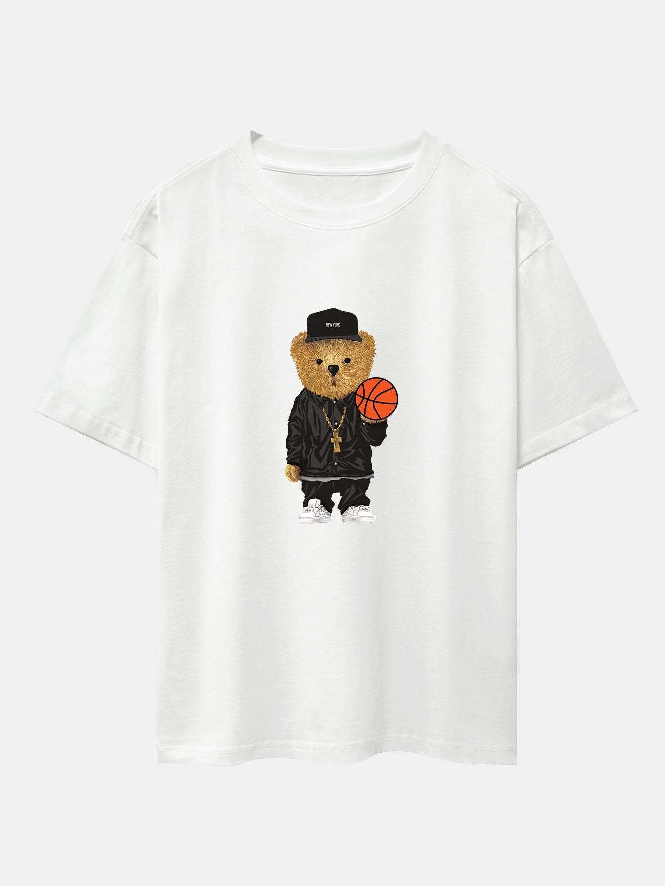 Basketball Bear Print Drop Shoulder Oversize T-Shirt & Jersey Basketball Shorts-Mitchell Shoes