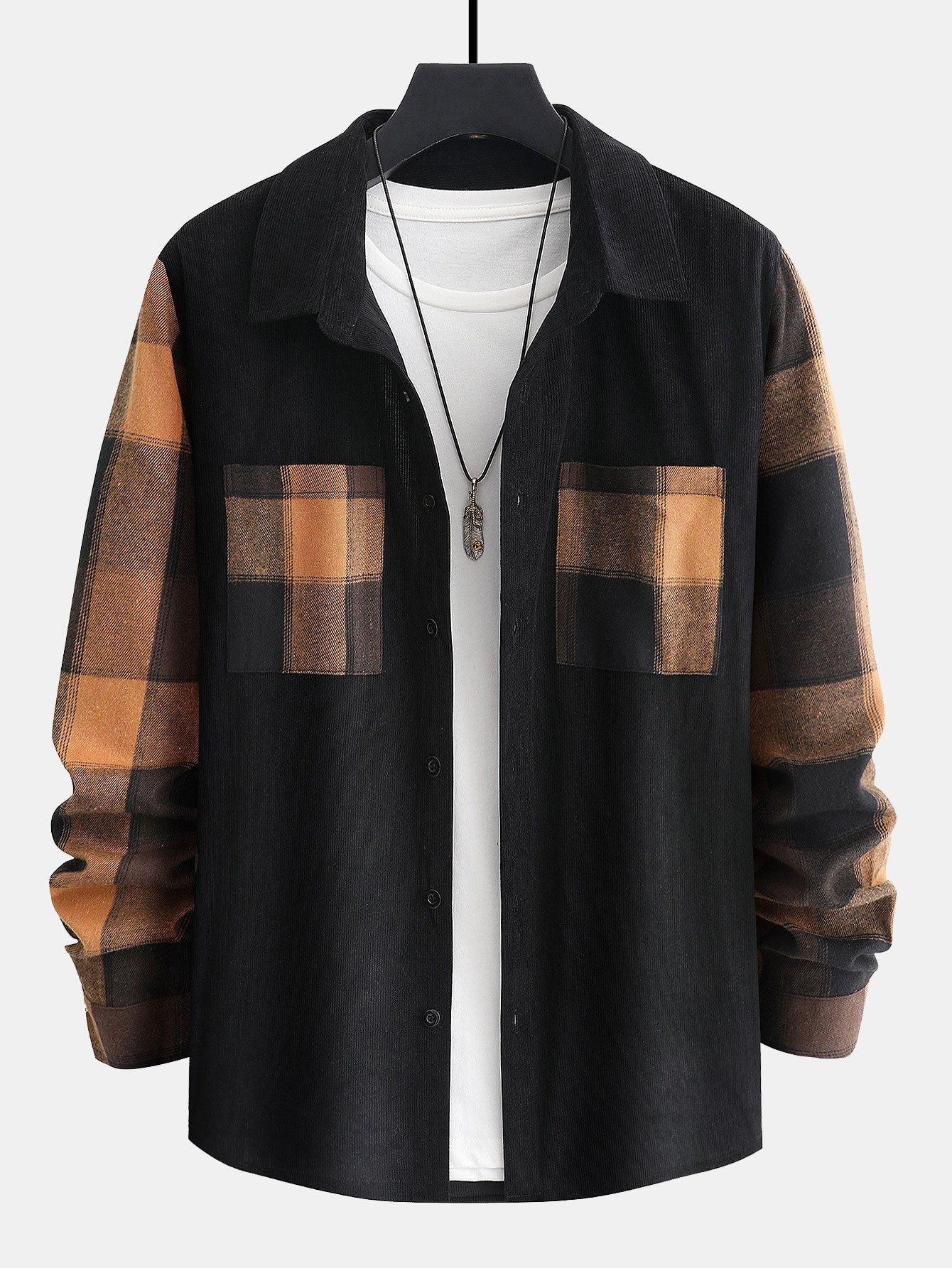 Plaid Corduroy Panel Shirt-Mitchell Shoes