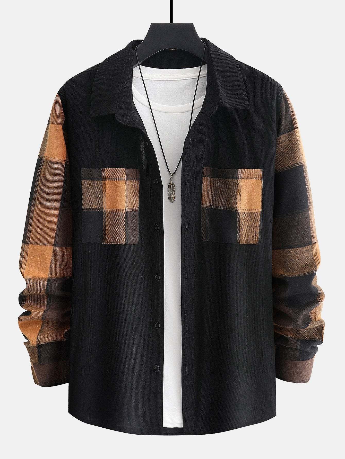 Plaid Corduroy Panel Shirt-Mitchell Shoes