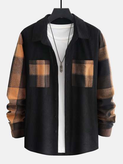Plaid Corduroy Panel Shirt-Mitchell Shoes