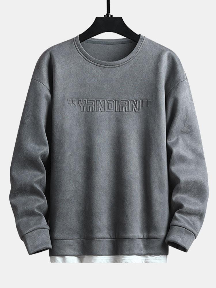 2 In 1 Faux Suede Crew Neck Sweatshirt-Mitchell Shoes