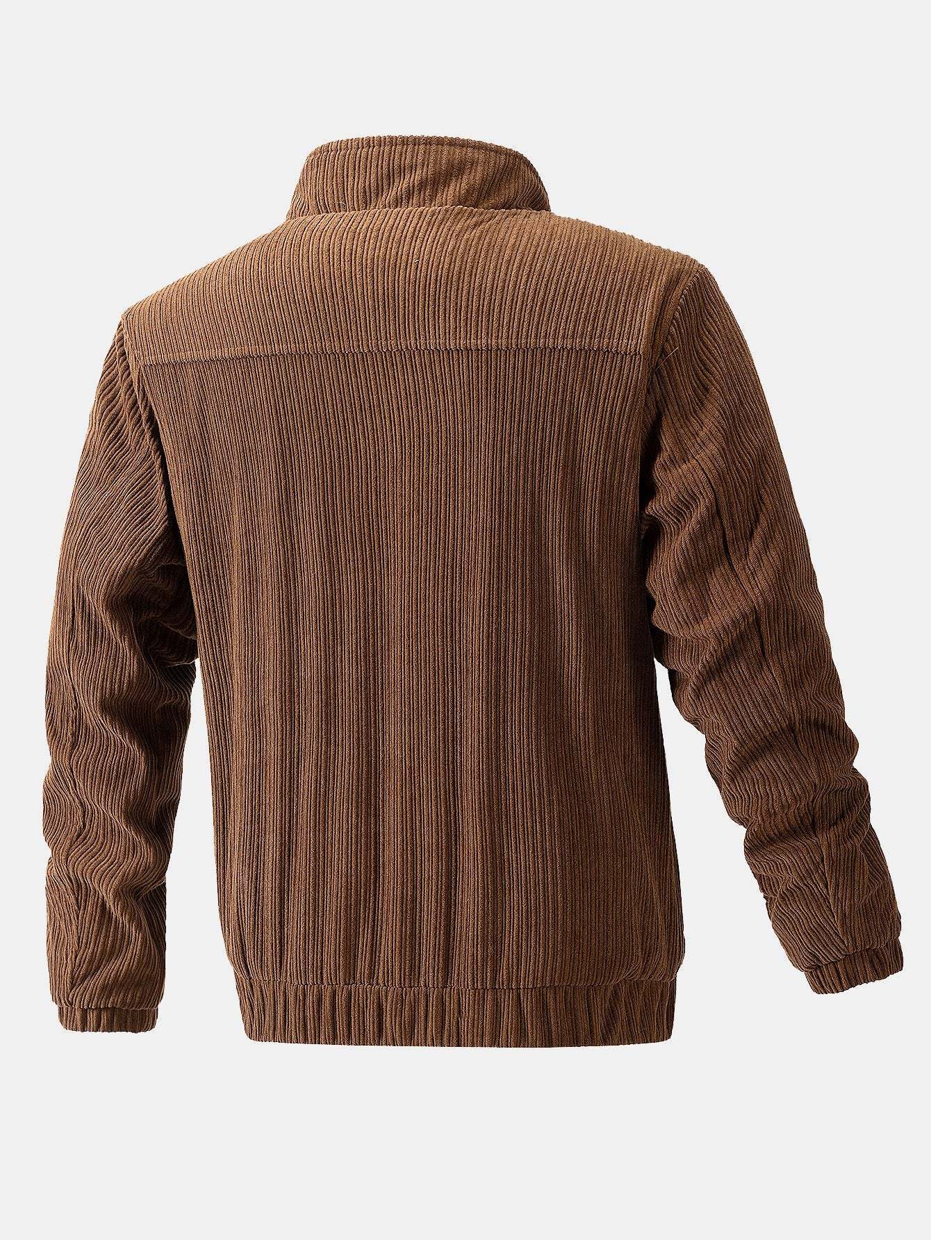Funnel Neck Zipped Corduroy Jacket-Mitchell Shoes