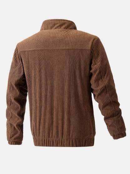 Funnel Neck Zipped Corduroy Jacket-Mitchell Shoes