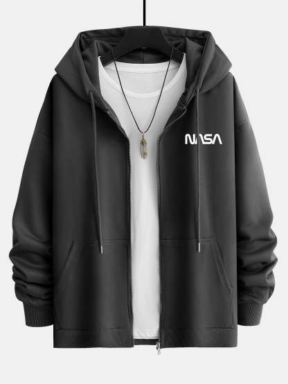NASA Print Relax Fit Zip Hoodie-Mitchell Shoes