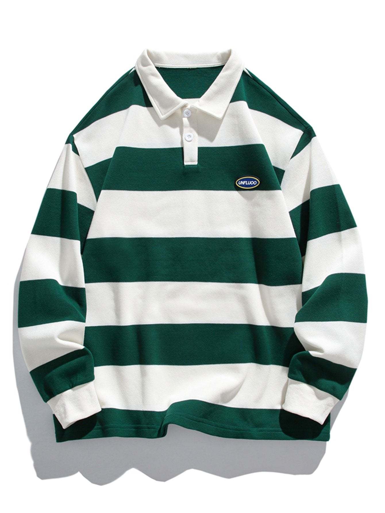 Relax Fit Waffle Wide Striped Polo Sweatshirt-Mitchell Shoes