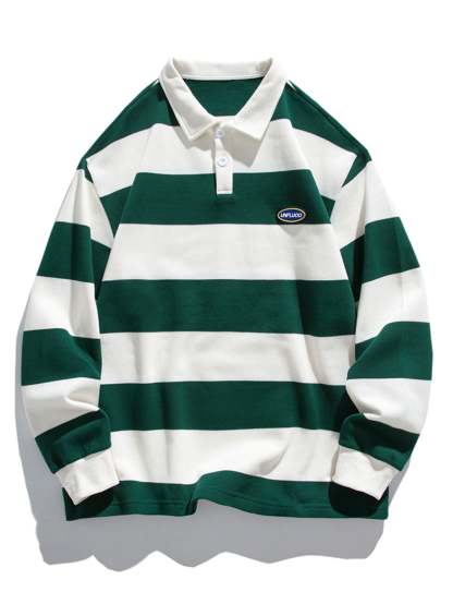 Relax Fit Waffle Wide Striped Polo Sweatshirt-Mitchell Shoes