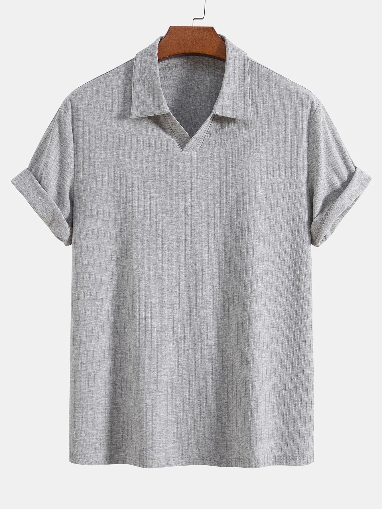 Knitted Ribbed V Neck Polo Shirt-Mitchell Shoes