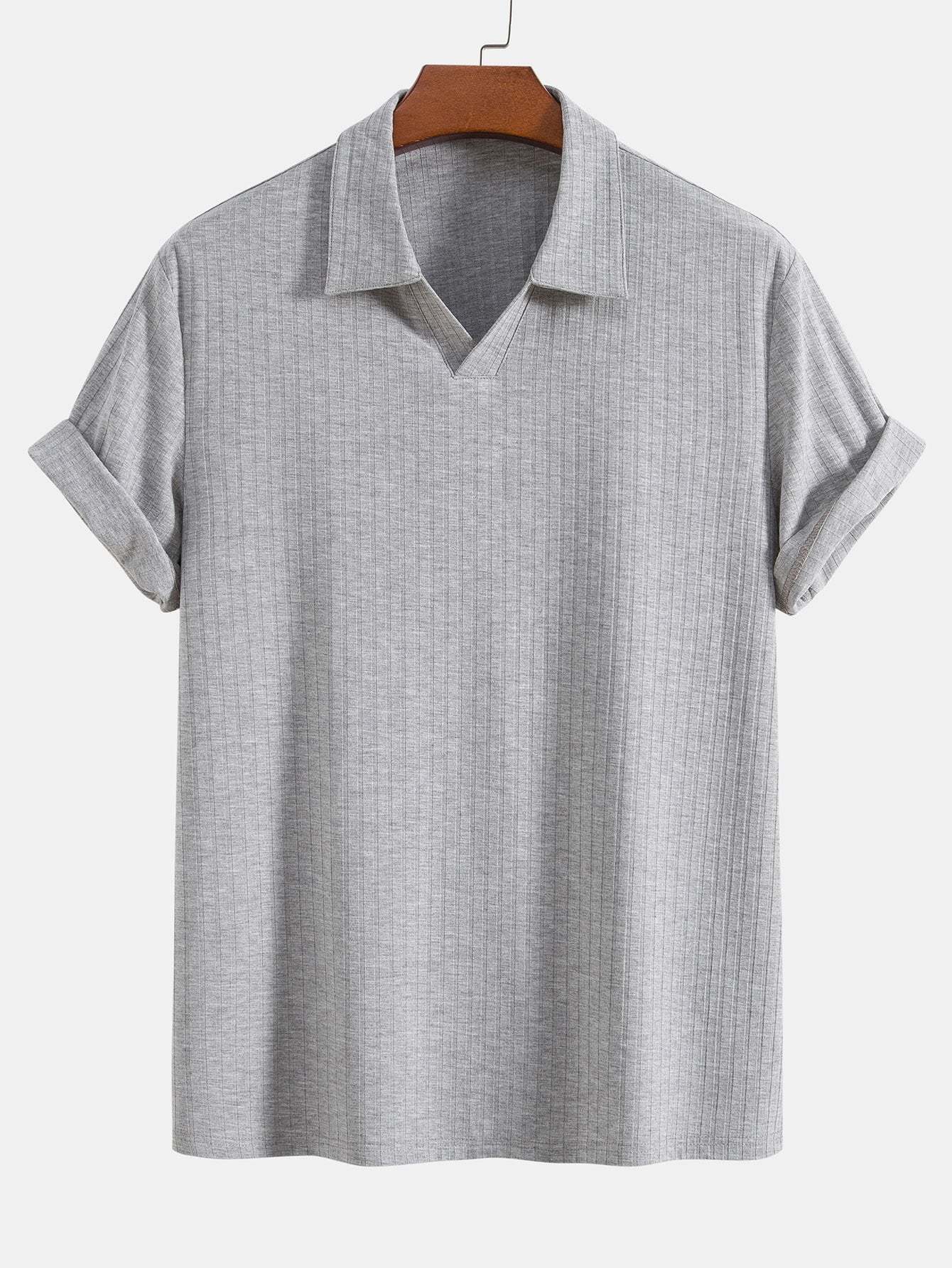 Knitted Ribbed V Neck Polo Shirt-Mitchell Shoes