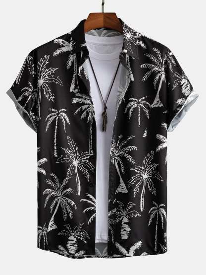 Palm Tree Print Button Up Shirt-Mitchell Shoes
