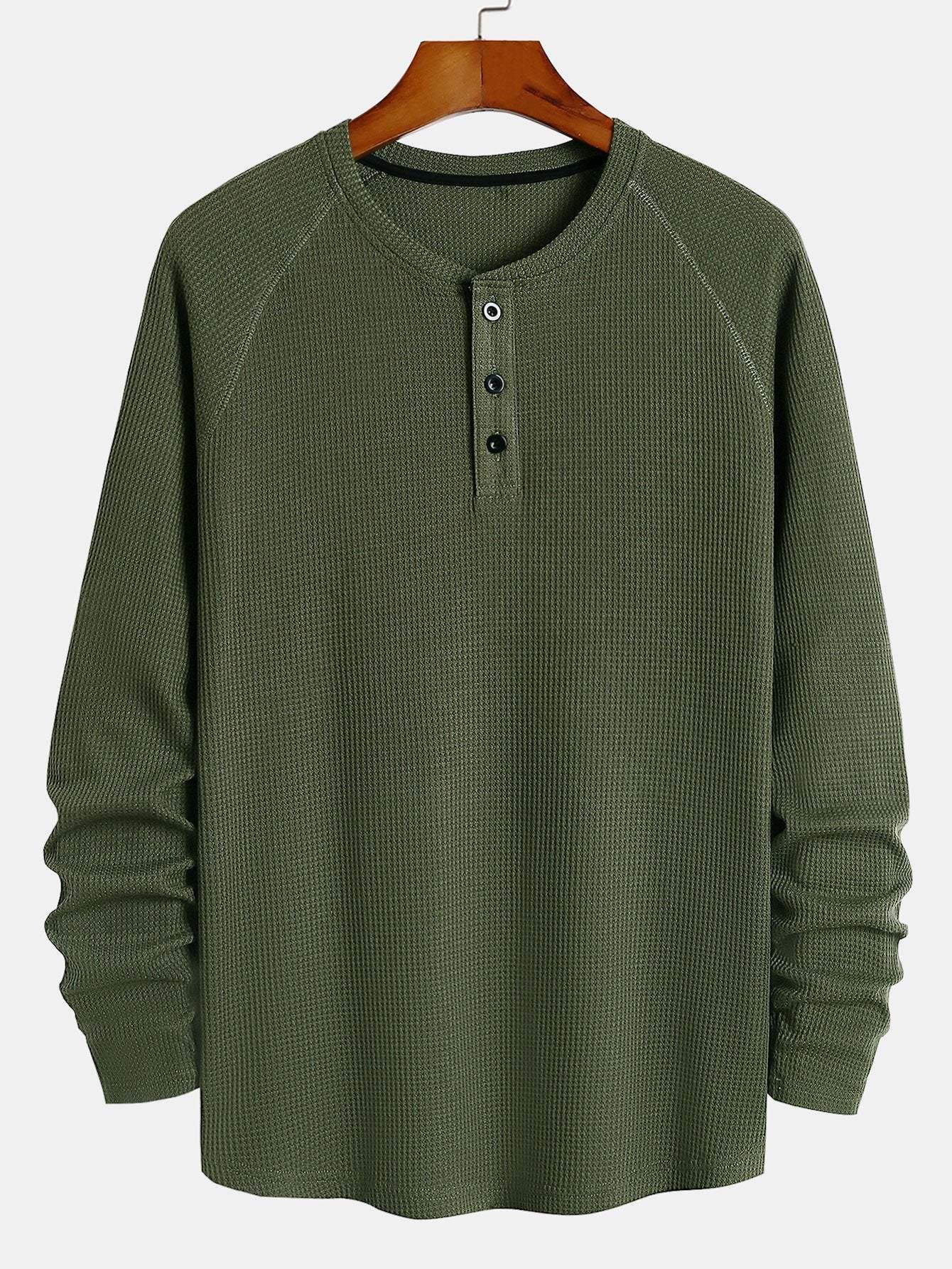Long Sleeve Arc Hem Waffle Henley Shirt-Mitchell Shoes