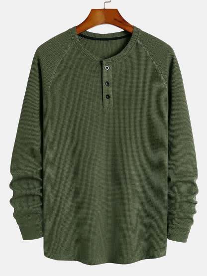 Long Sleeve Arc Hem Waffle Henley Shirt-Mitchell Shoes