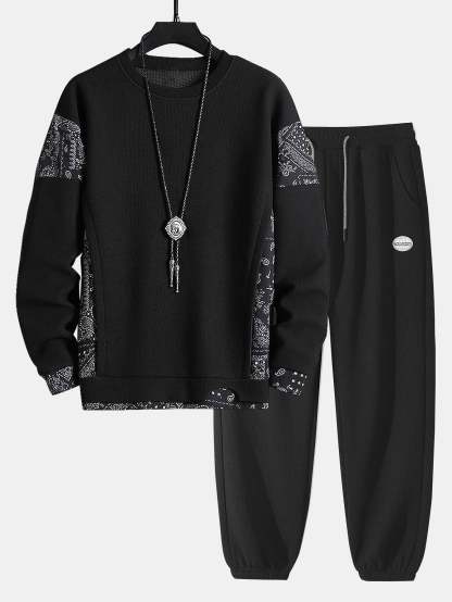 Paisley Print Panel Waffle Sweatshirt & Waffle Jogger Pants-Mitchell Shoes