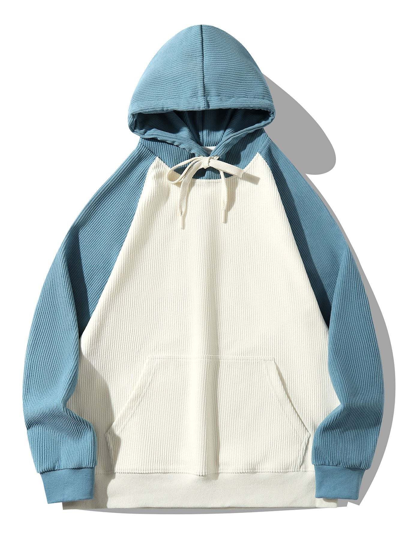 Paneled Corduroy Raglan Sleeves Hoodie-Mitchell Shoes