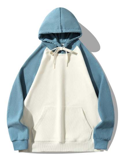 Paneled Corduroy Raglan Sleeves Hoodie-Mitchell Shoes