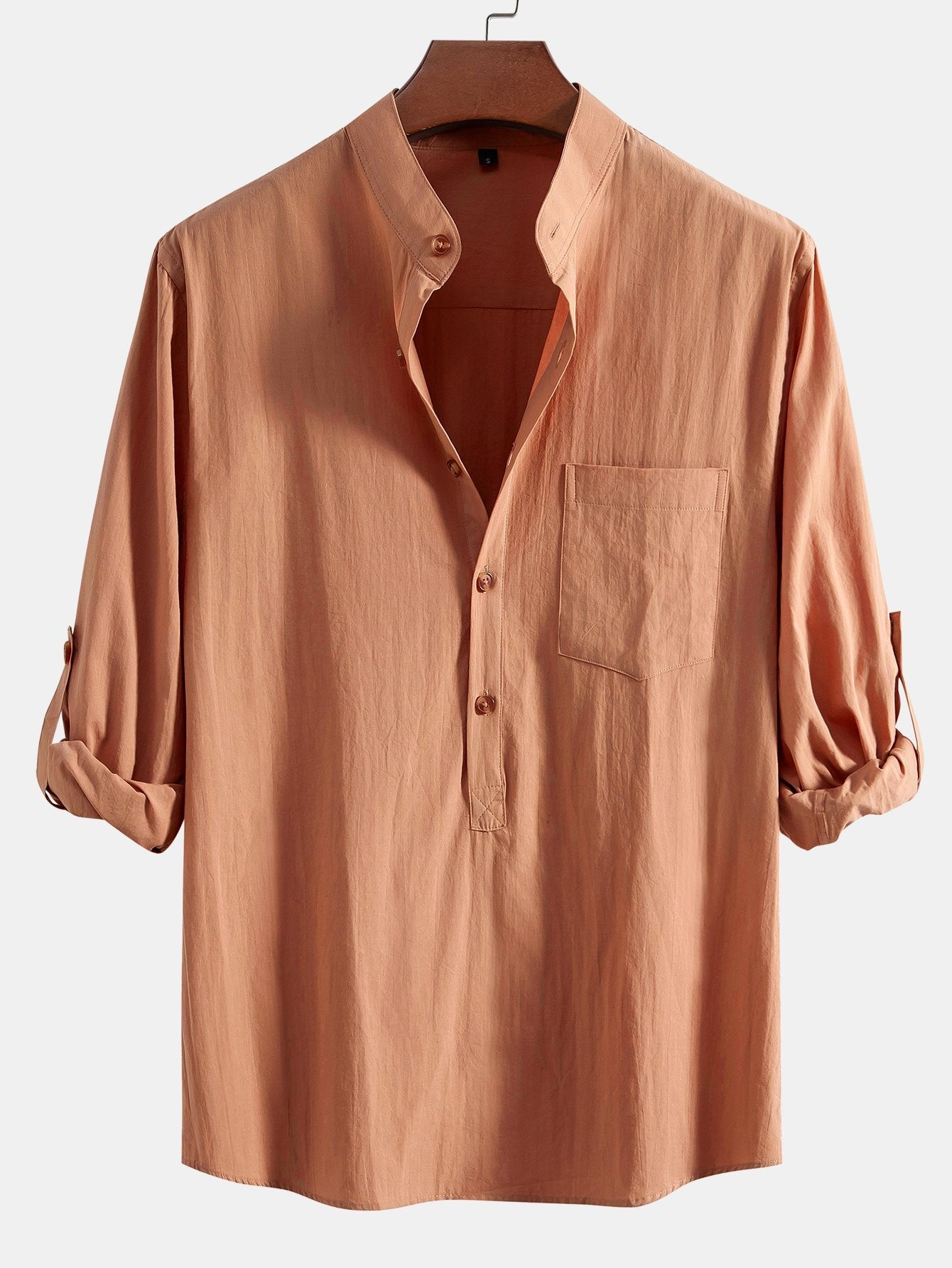 Long Sleeve Linen Look Henley Collar Shirt & Straight Leg Linen Pants-Mitchell Shoes