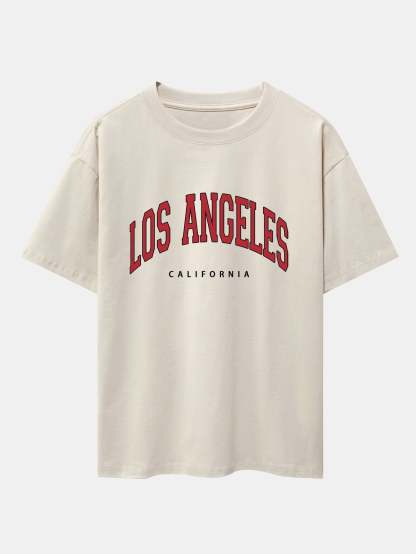 Los Angeles Print Drop Shoulder Oversize T-Shirt & Corduroy Shorts-Mitchell Shoes