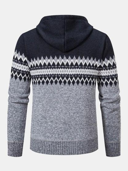 Geometric Pattern Zip Hooded Sweater-Mitchell Shoes