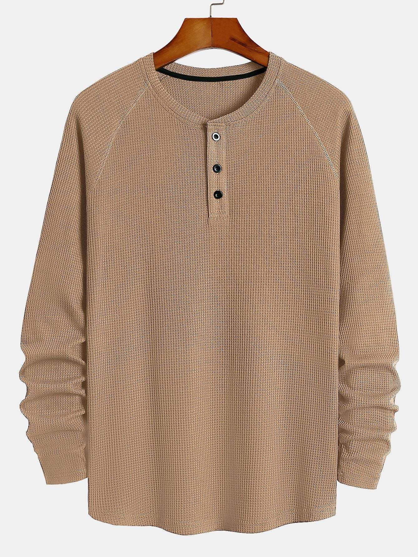 Long Sleeve Arc Hem Waffle Henley Shirt-Mitchell Shoes