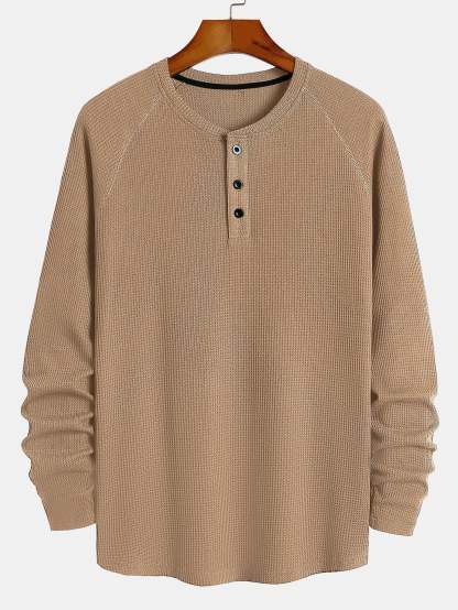 Long Sleeve Arc Hem Waffle Henley Shirt-Mitchell Shoes
