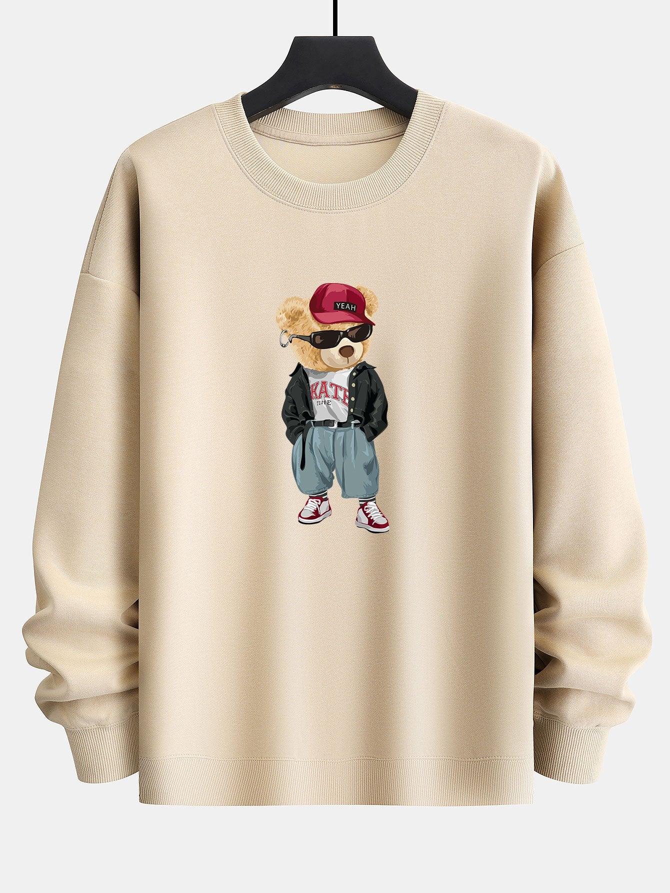 Cool Style Bear Print Relax Fit Sweatshirt-Mitchell Shoes