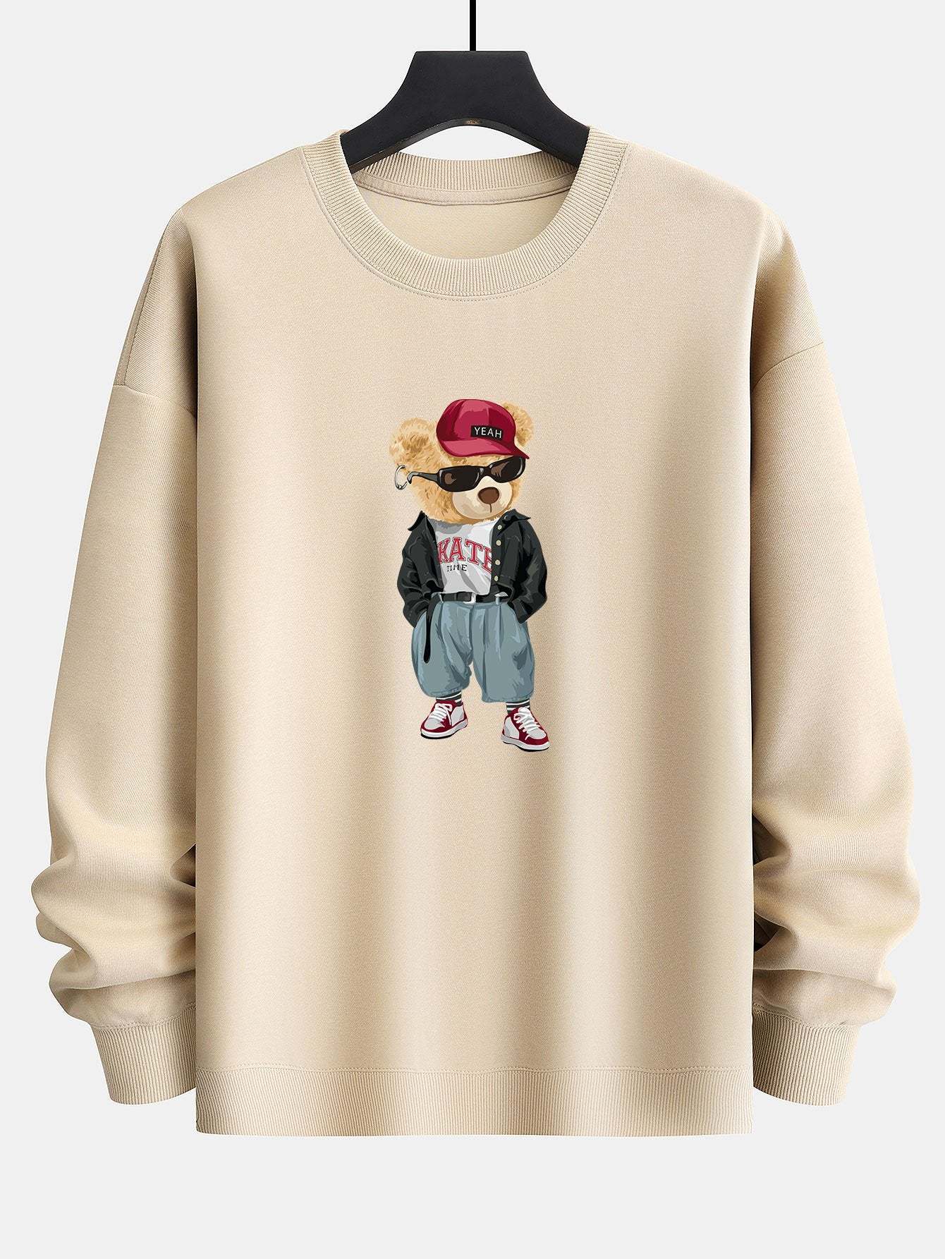 Cool Style Bear Print Relax Fit Sweatshirt-Mitchell Shoes