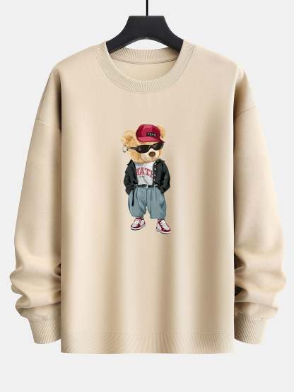 Cool Style Bear Print Relax Fit Sweatshirt-Mitchell Shoes