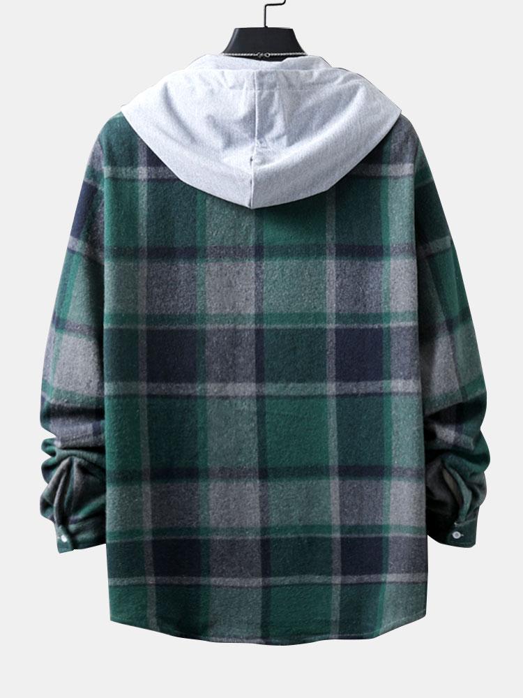 Long Sleeve Hooded Flannel Plaid Overshirt-Mitchell Shoes