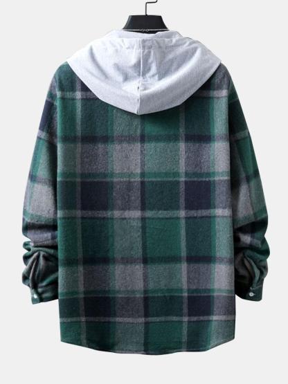 Long Sleeve Hooded Flannel Plaid Overshirt-Mitchell Shoes