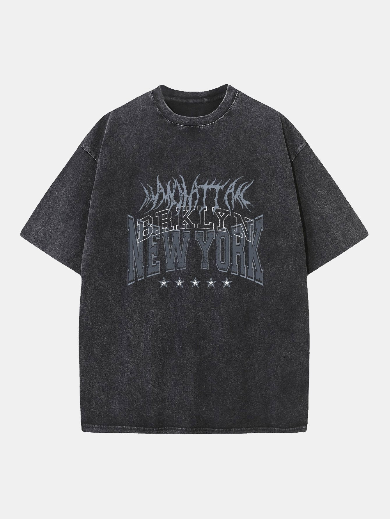 New York Gothic Print Washed Distressed Drop Shoulder T-Shirt-Mitchell Shoes