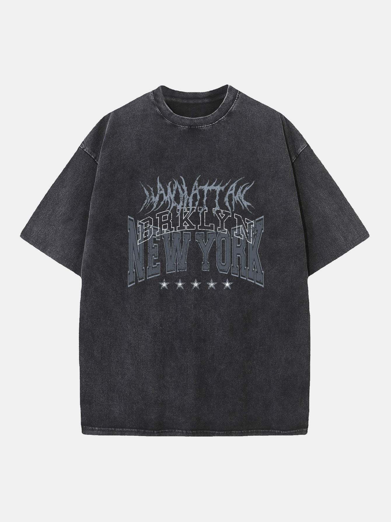 New York Gothic Print Washed Distressed Drop Shoulder T-Shirt-Mitchell Shoes
