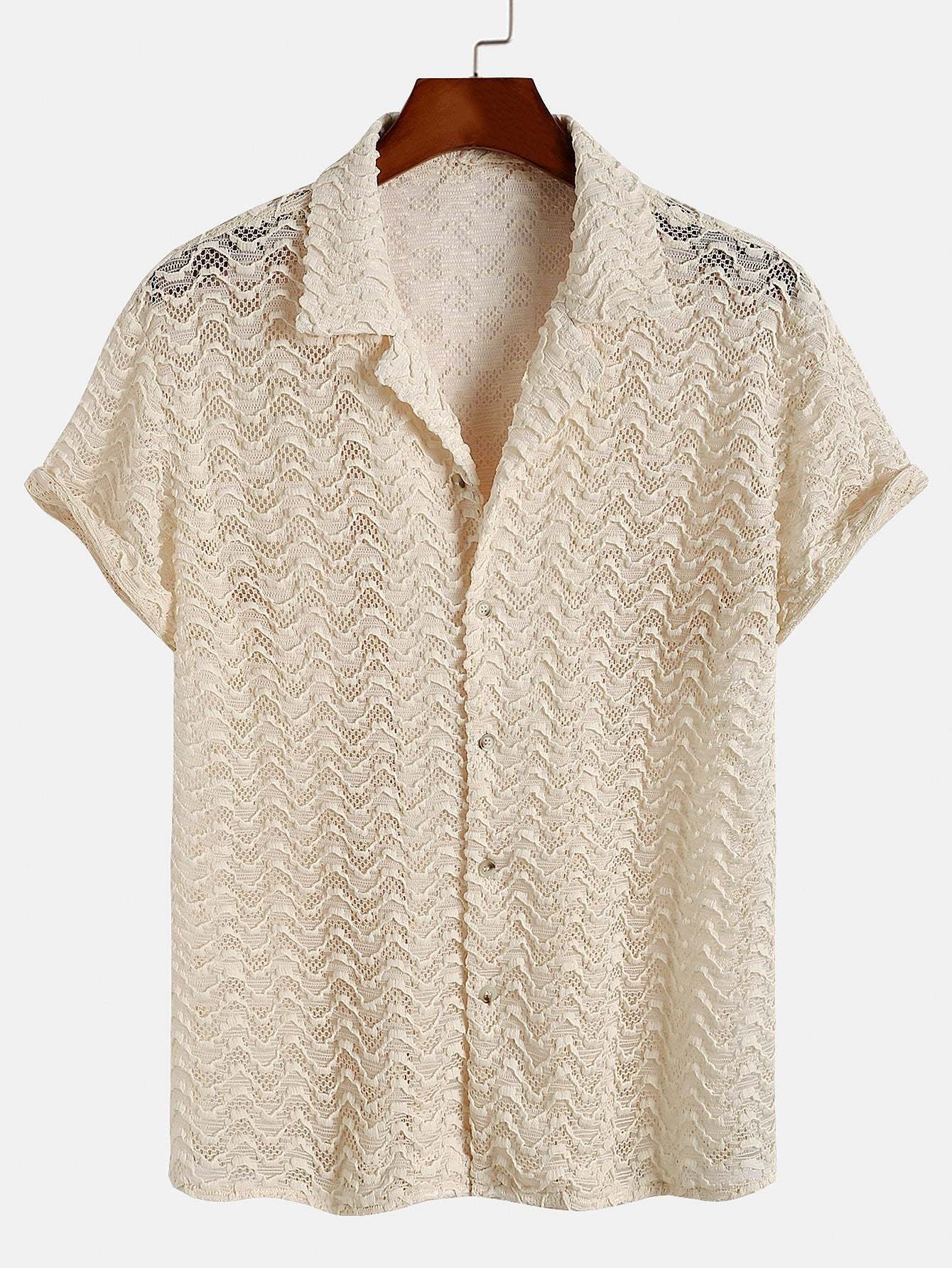 Wavy Jacquard Textured Cuban Shirt-Mitchell Shoes