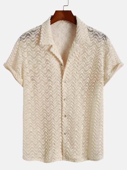 Wavy Jacquard Textured Cuban Shirt-Mitchell Shoes