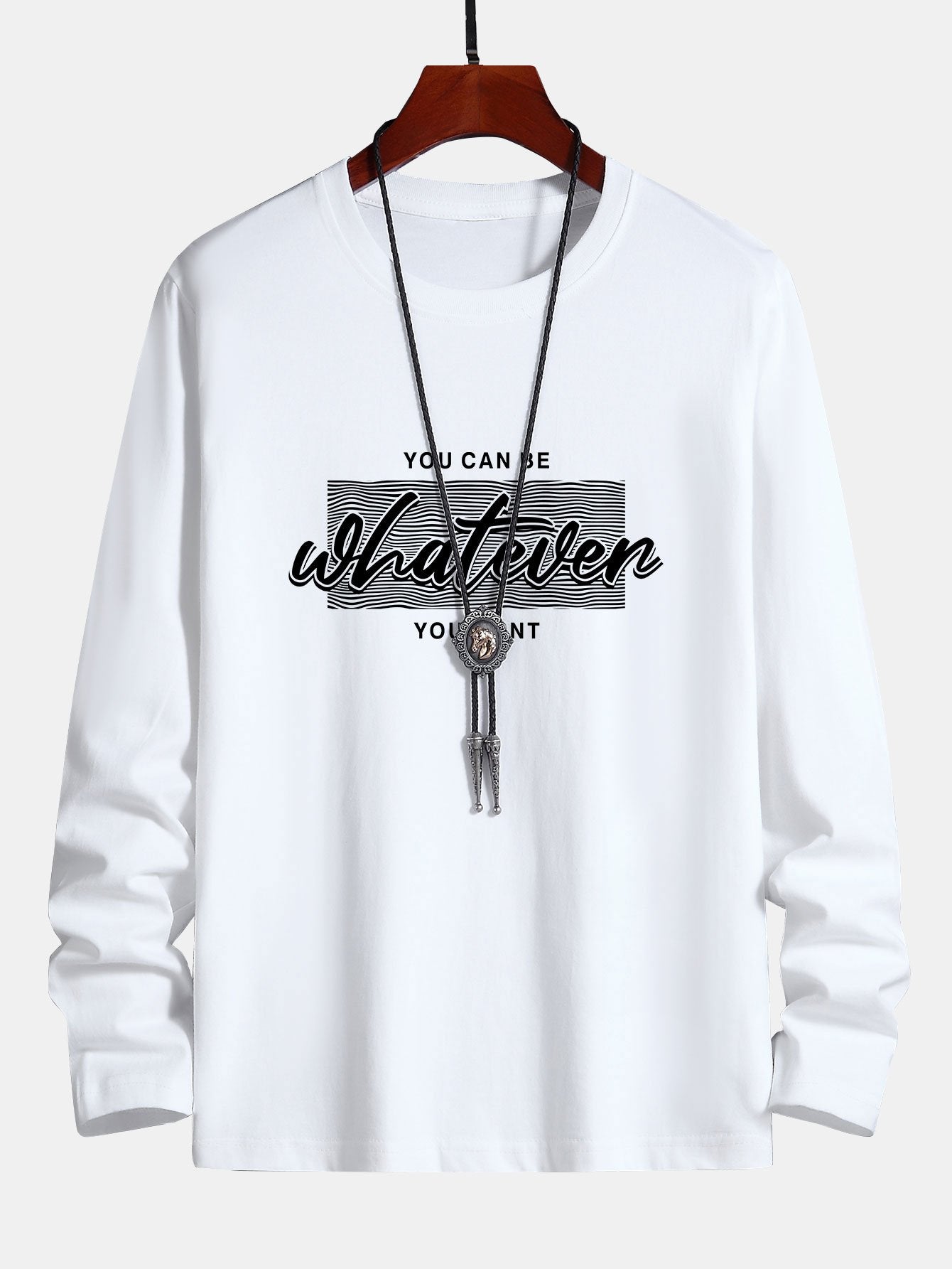 Long Sleeve Slogan Print Cotton T-Shirt-Mitchell Shoes