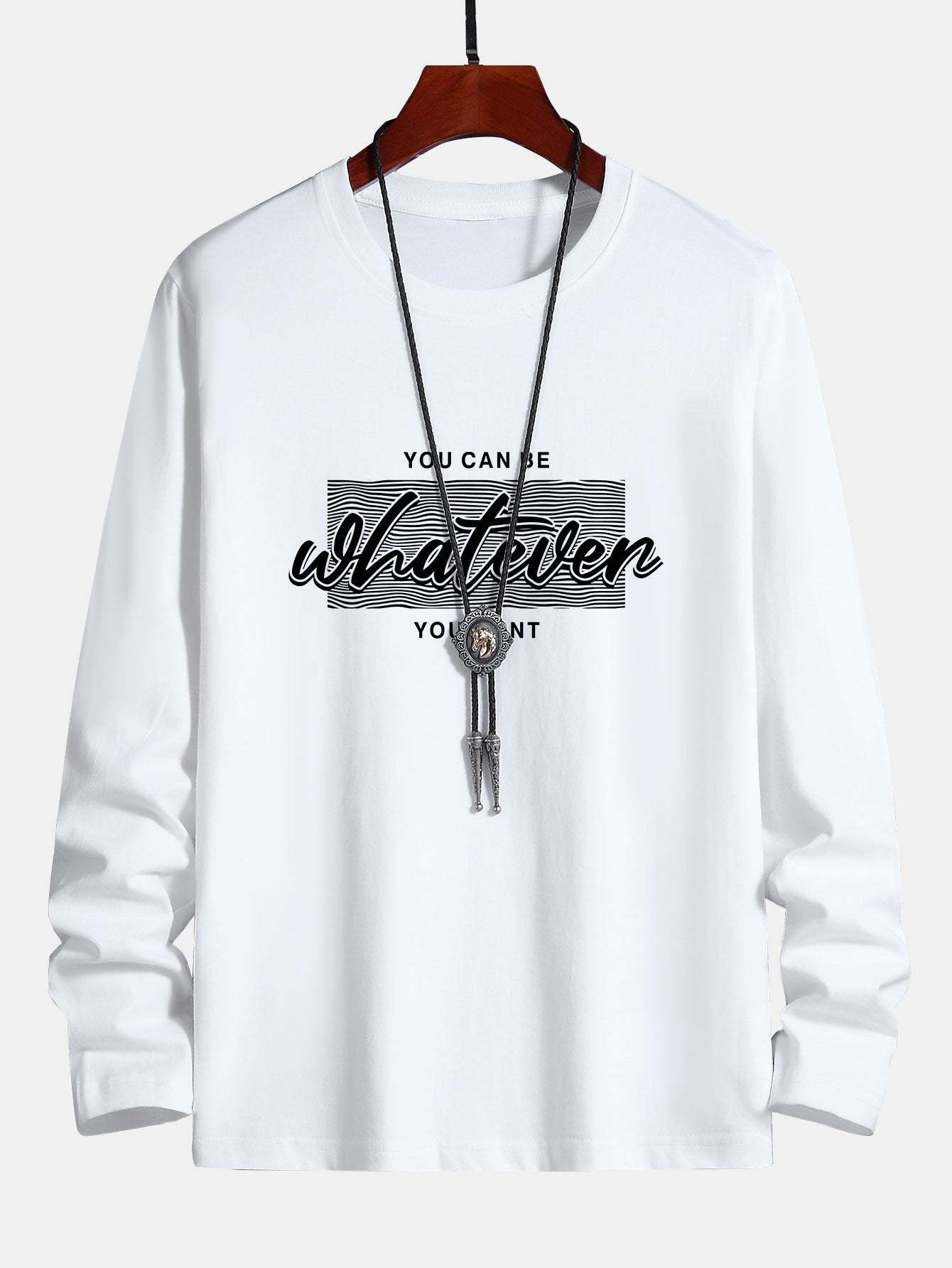 Long Sleeve Slogan Print Cotton T-Shirt-Mitchell Shoes