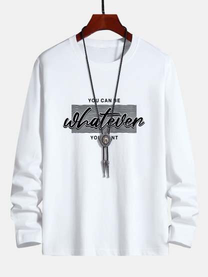 Long Sleeve Slogan Print Cotton T-Shirt-Mitchell Shoes