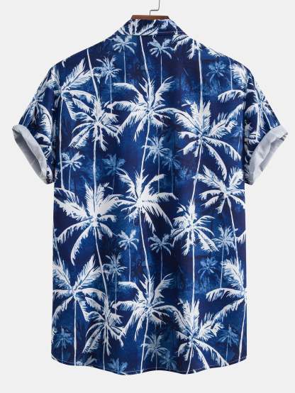 Watercolor Palm Tree Print Button Up Shirt-Mitchell Shoes