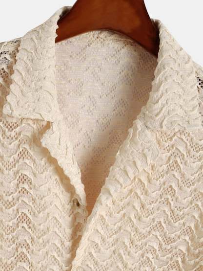 Wavy Jacquard Textured Cuban Shirt-Mitchell Shoes
