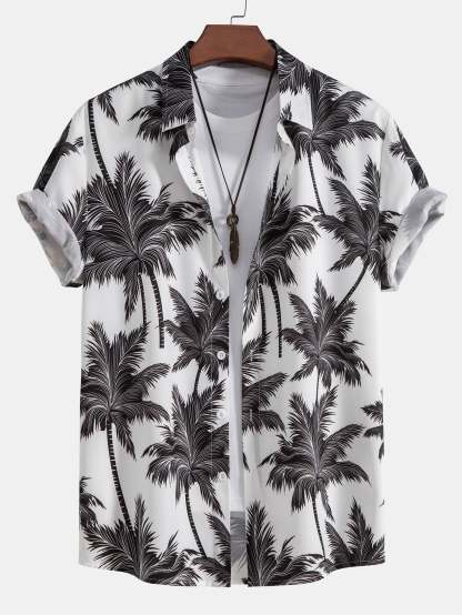 Palm Tree Print Button Up Shirt-Mitchell Shoes