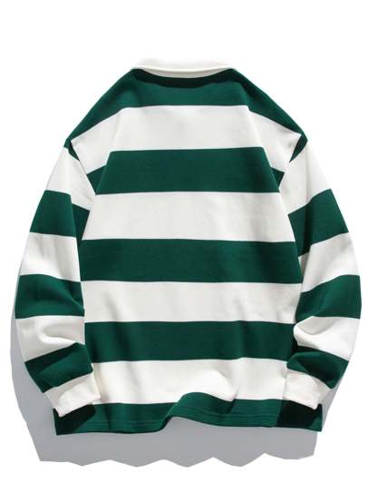 Relax Fit Waffle Wide Striped Polo Sweatshirt-Mitchell Shoes