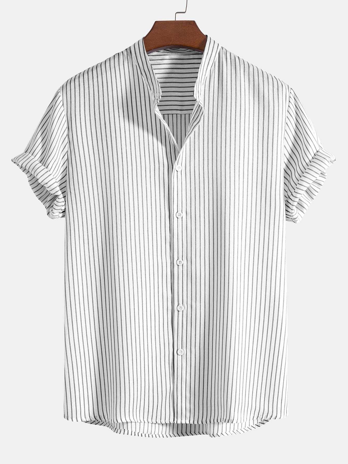 Striped Stand Collar Shirt-Mitchell Shoes