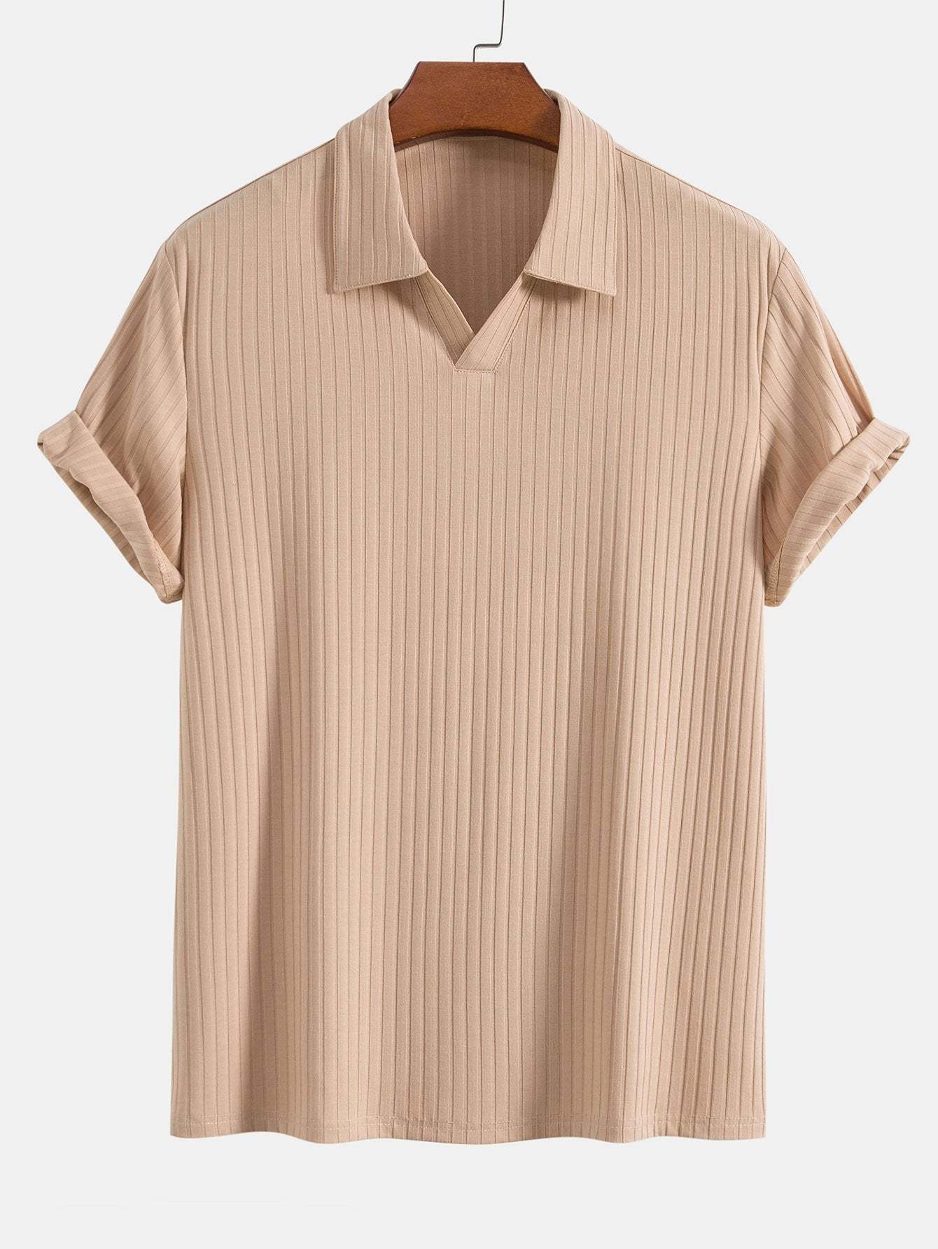 Knitted Ribbed V Neck Polo Shirt-Mitchell Shoes