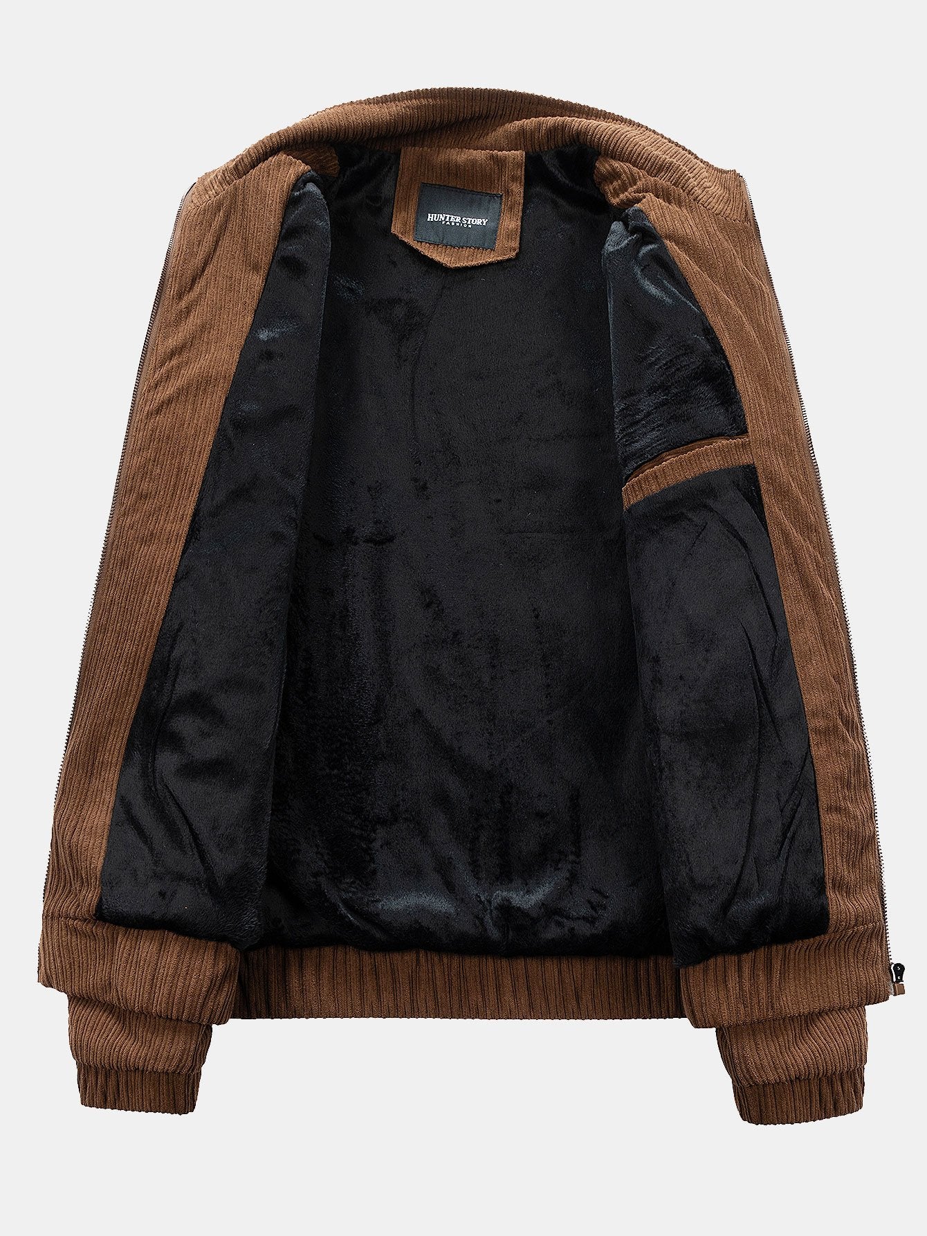 Funnel Neck Zipped Corduroy Jacket-Mitchell Shoes