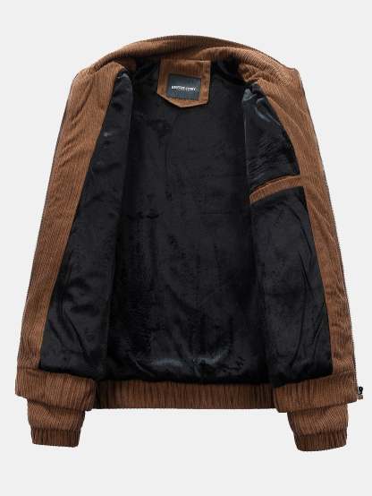 Funnel Neck Zipped Corduroy Jacket-Mitchell Shoes