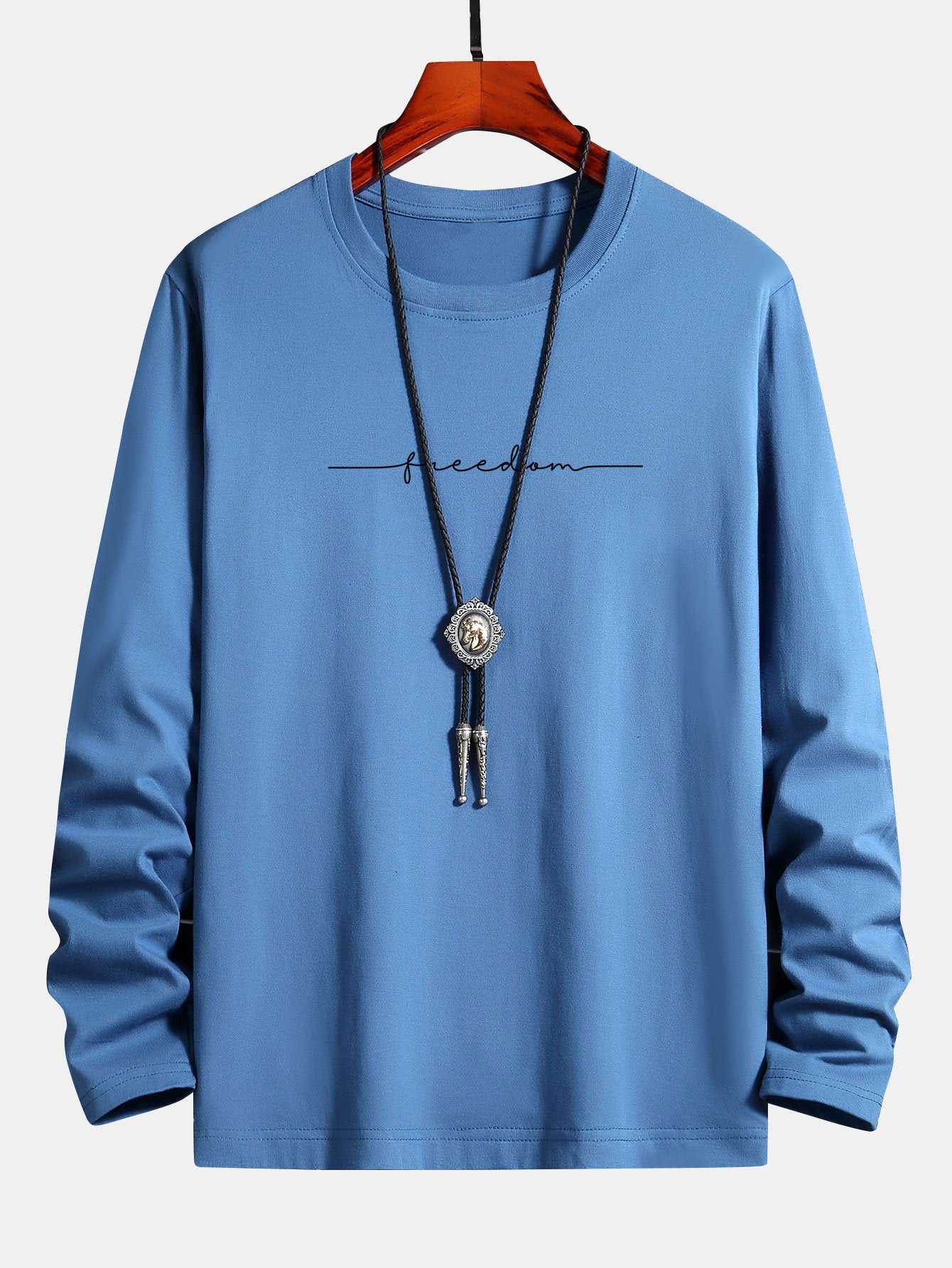 Long Sleeve Freedom Print Cotton T-Shirt-Mitchell Shoes