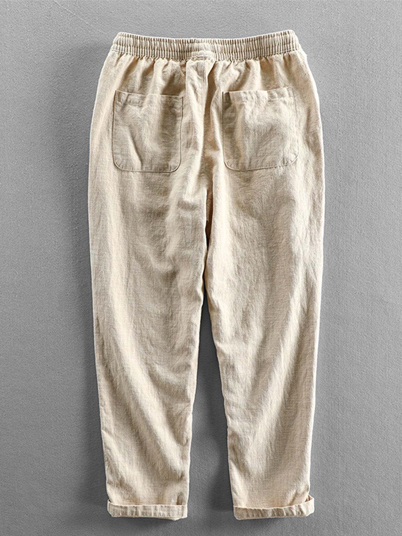 Linen Look Short Sleeve Stand Collar Shirt & Linen Cotton Blend Cropped Pants-Mitchell Shoes