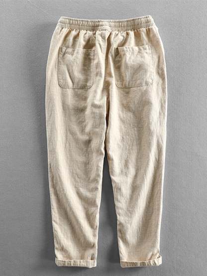 Linen Look Short Sleeve Stand Collar Shirt & Linen Cotton Blend Cropped Pants-Mitchell Shoes