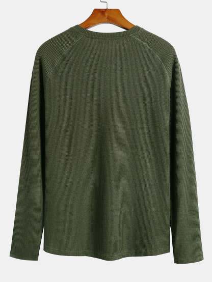 Long Sleeve Arc Hem Waffle Henley Shirt-Mitchell Shoes