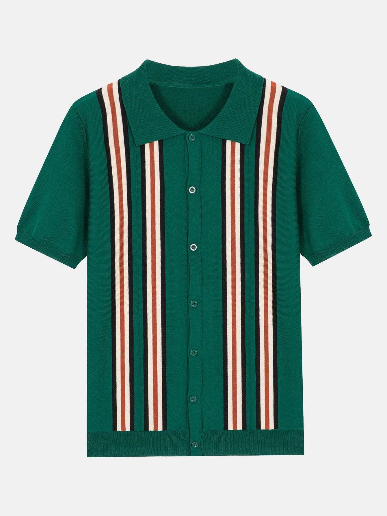 Short Sleeve Striped Button Up Sweater Polo-Mitchell Shoes